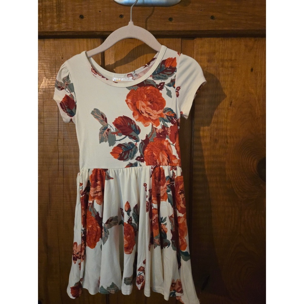 NWT - DOTDOTSMILE - Girls Floral Cap Sleeve Twirl Dress Cream Rust Orange 2T